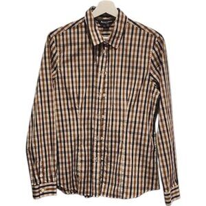 Aquascutum brown plaid button down long sleeve polo size 8